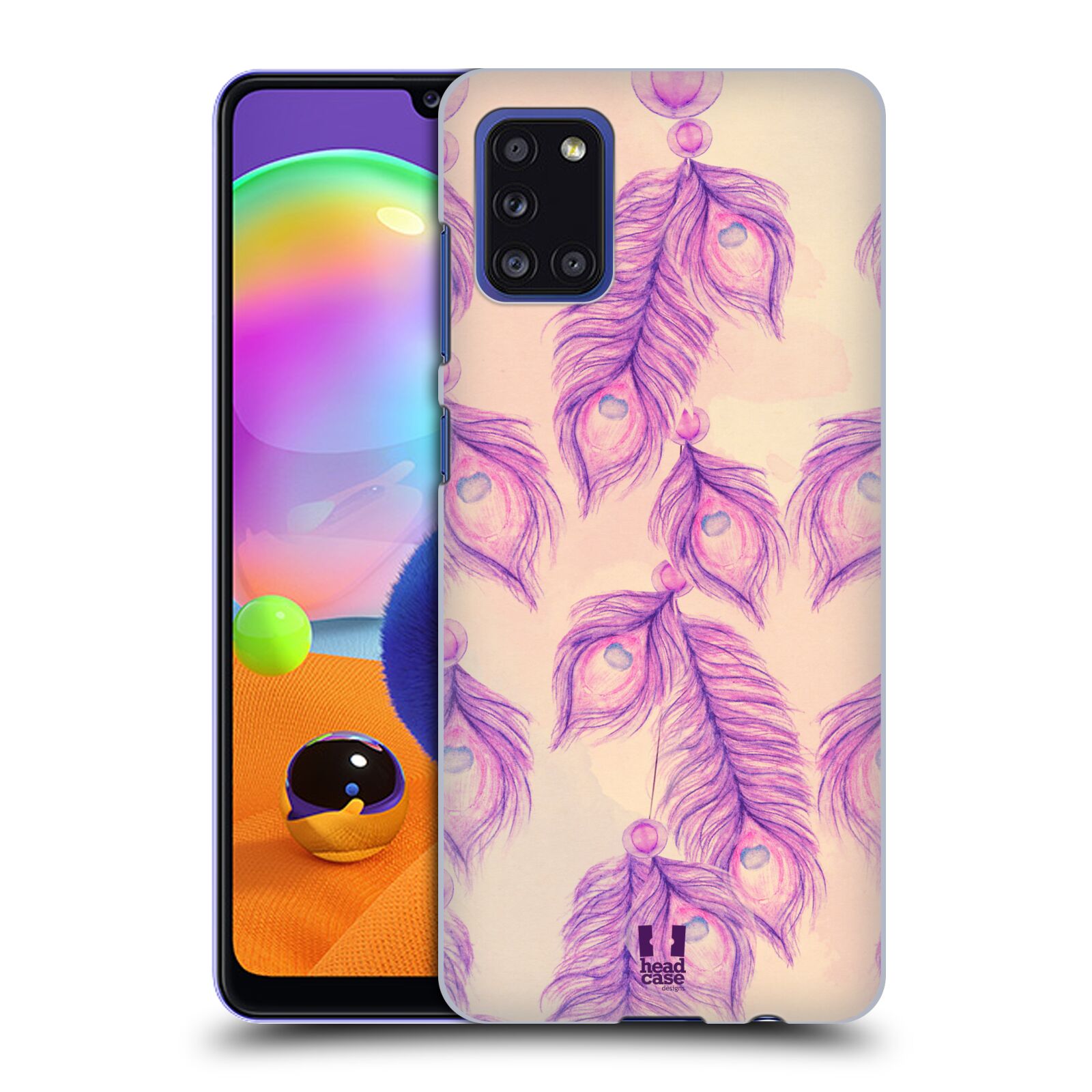 Zadní kryt na mobil Samsung Galaxy A31 vzor Paví pírka barevná FIALOVÁ