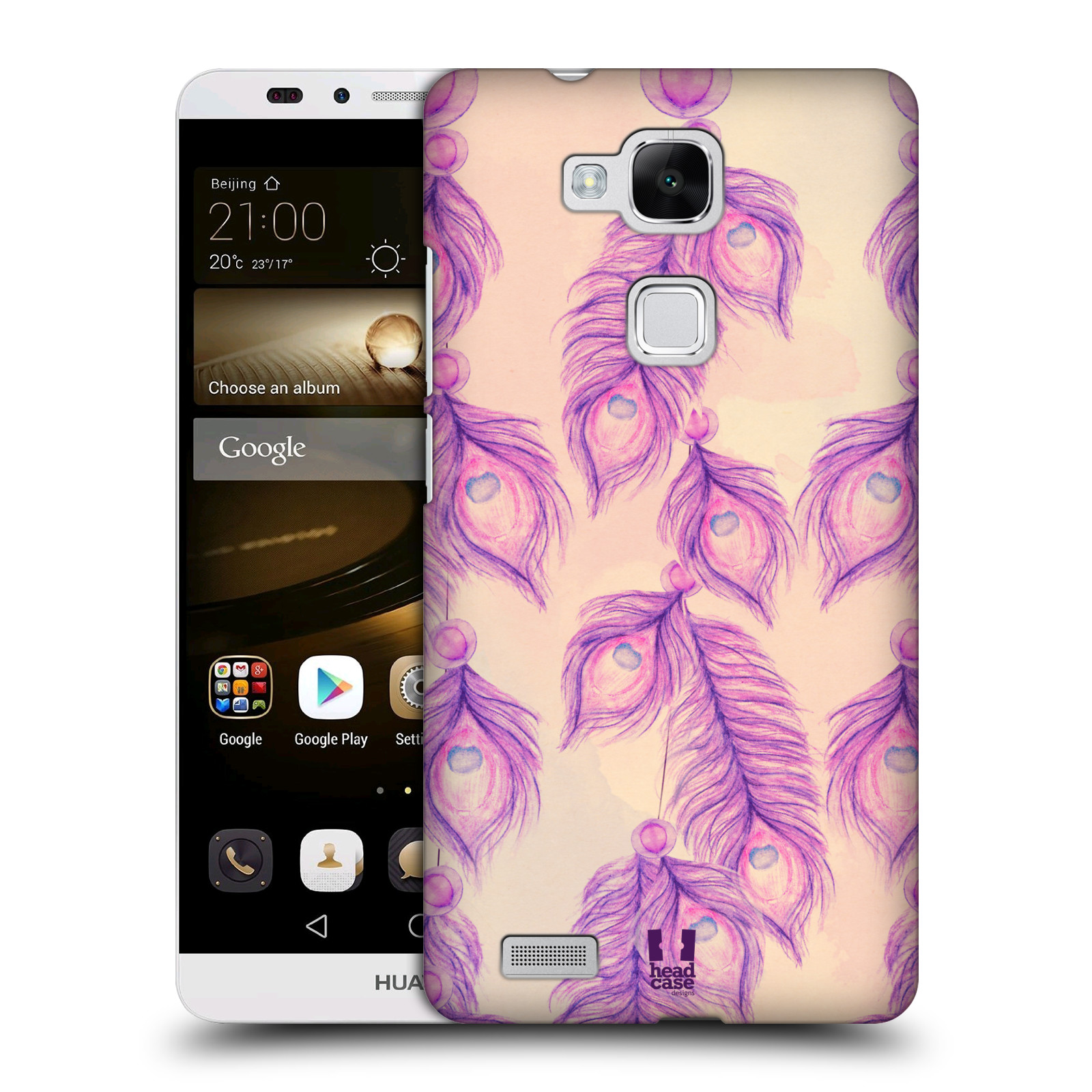 HEAD CASE plastový obal na mobil Huawei Mate 7 vzor Paví pírka barevná FIALOVÁ