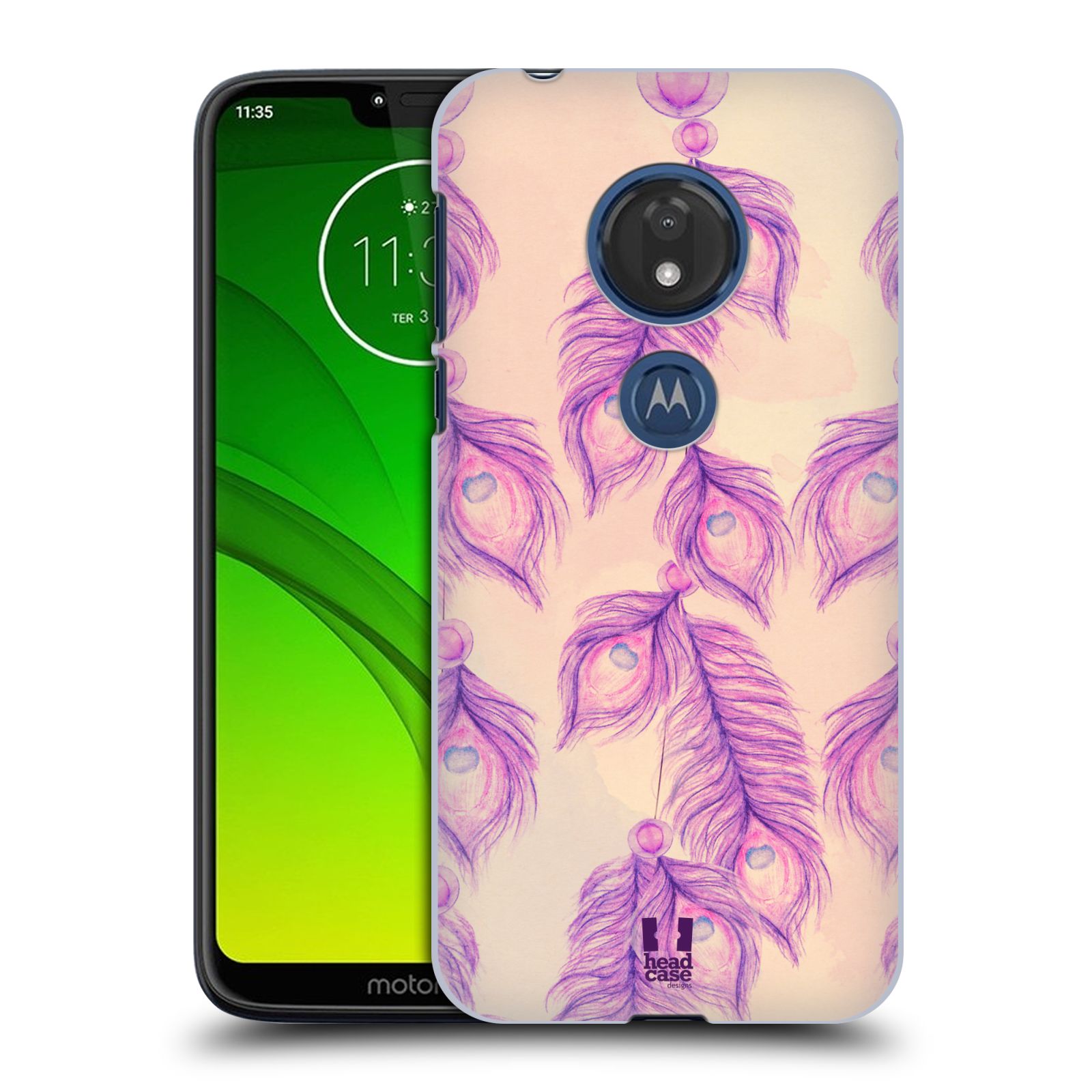 Pouzdro na mobil Motorola Moto G7 Play vzor Paví pírka barevná FIALOVÁ