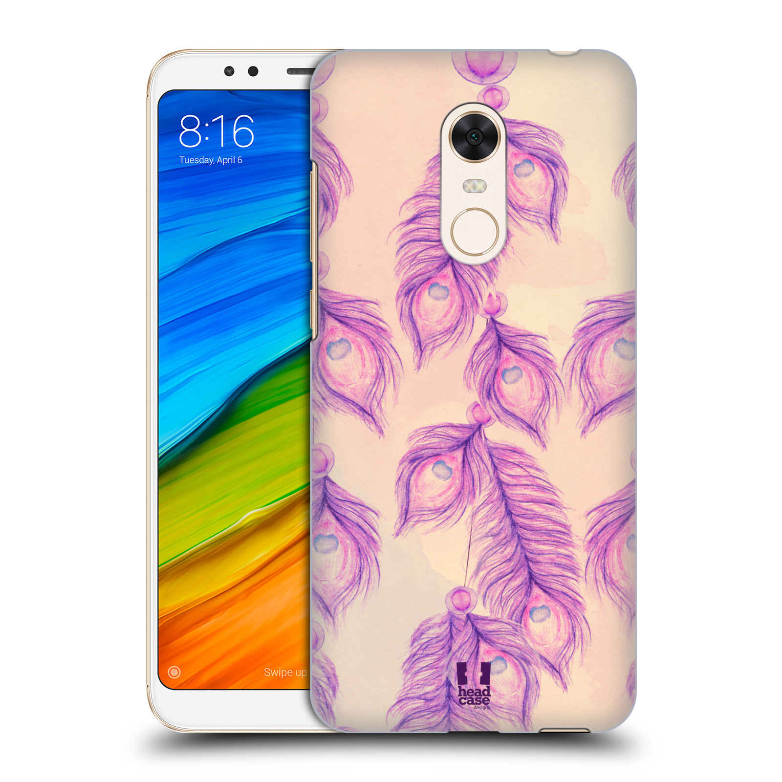 HEAD CASE plastový obal na mobil Xiaomi Redmi 5 PLUS vzor Paví pírka barevná FIALOVÁ