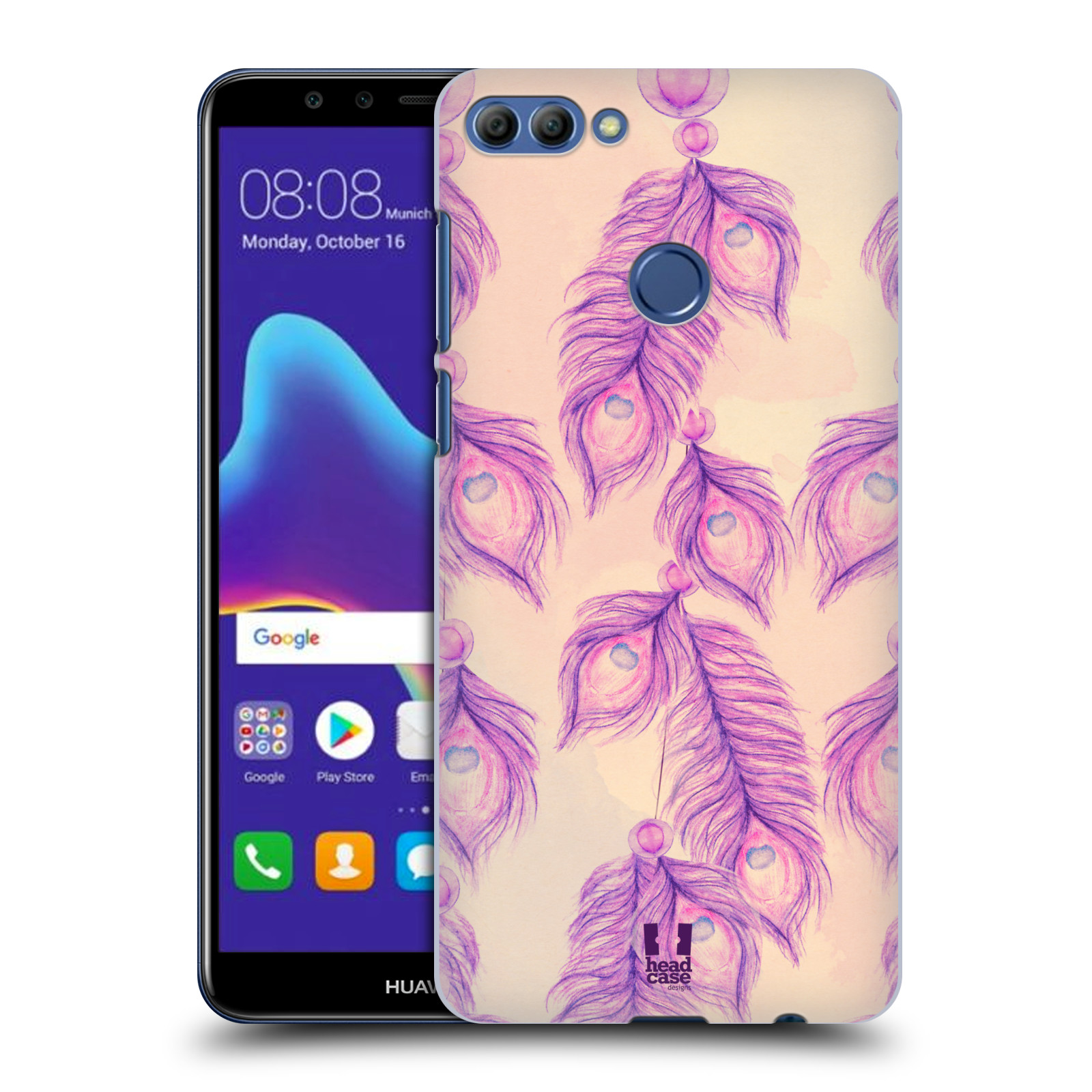 HEAD CASE plastový obal na mobil Huawei Y9 2018 vzor Paví pírka barevná FIALOVÁ