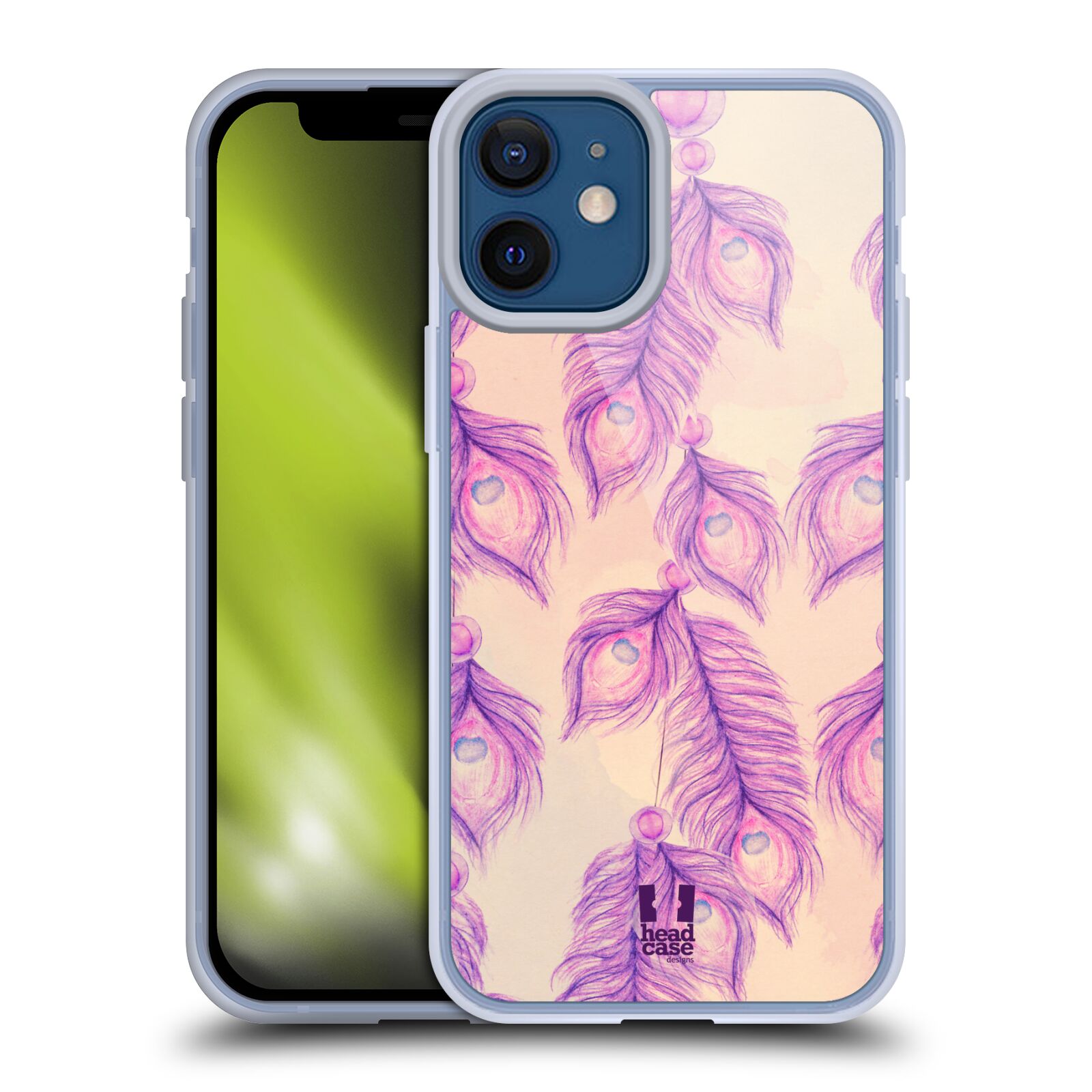 Plastový obal na mobil Apple Iphone 12 MINI vzor Paví pírka barevná FIALOVÁ