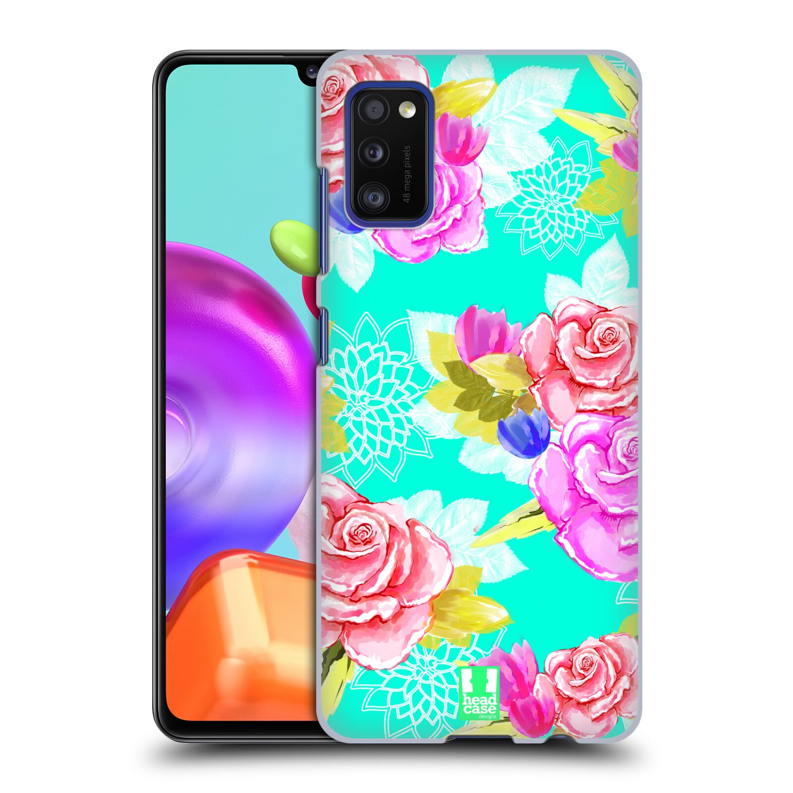 Zadní kryt na mobil Samsung Galaxy A41 vzor Malované květiny barevné AQUA MODRÁ