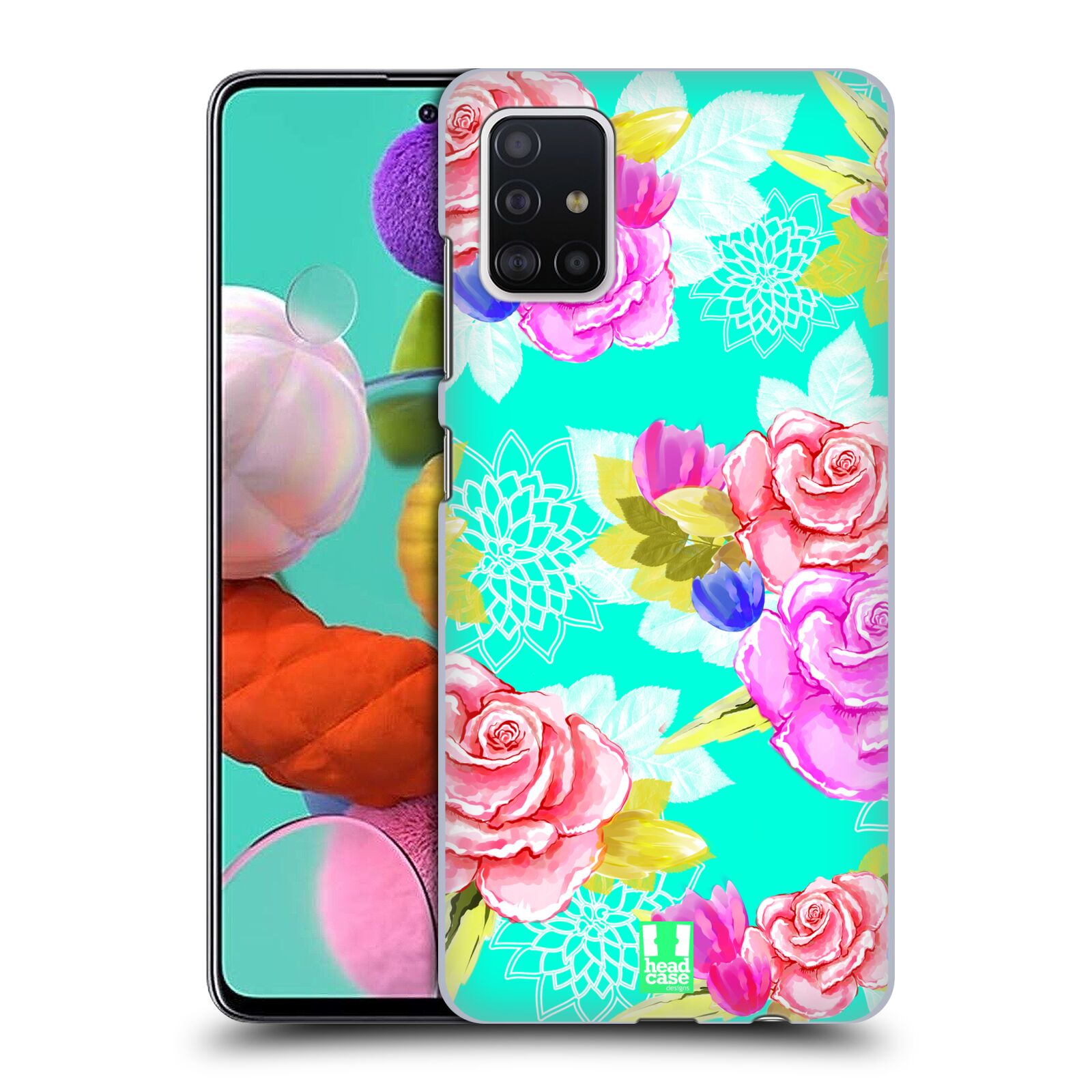 Pouzdro na mobil Samsung Galaxy A51 - HEAD CASE - vzor Malované květiny barevné AQUA MODRÁ