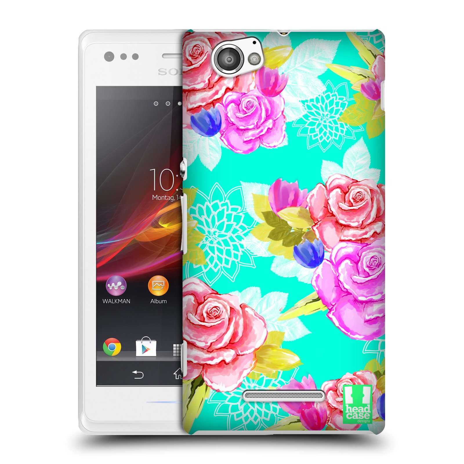 HEAD CASE plastový obal na mobil Sony Xperia M vzor Malované květiny barevné AQUA MODRÁ