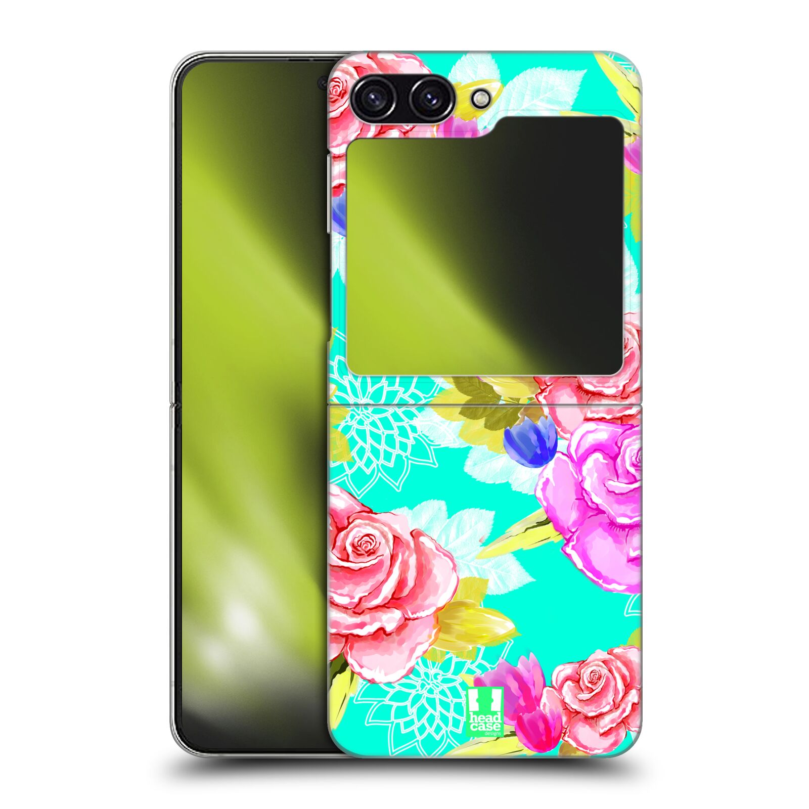 Plastový obal HEAD CASE na mobil Samsung Galaxy Z Flip 5 vzor Malované květiny barevné AQUA MODRÁ