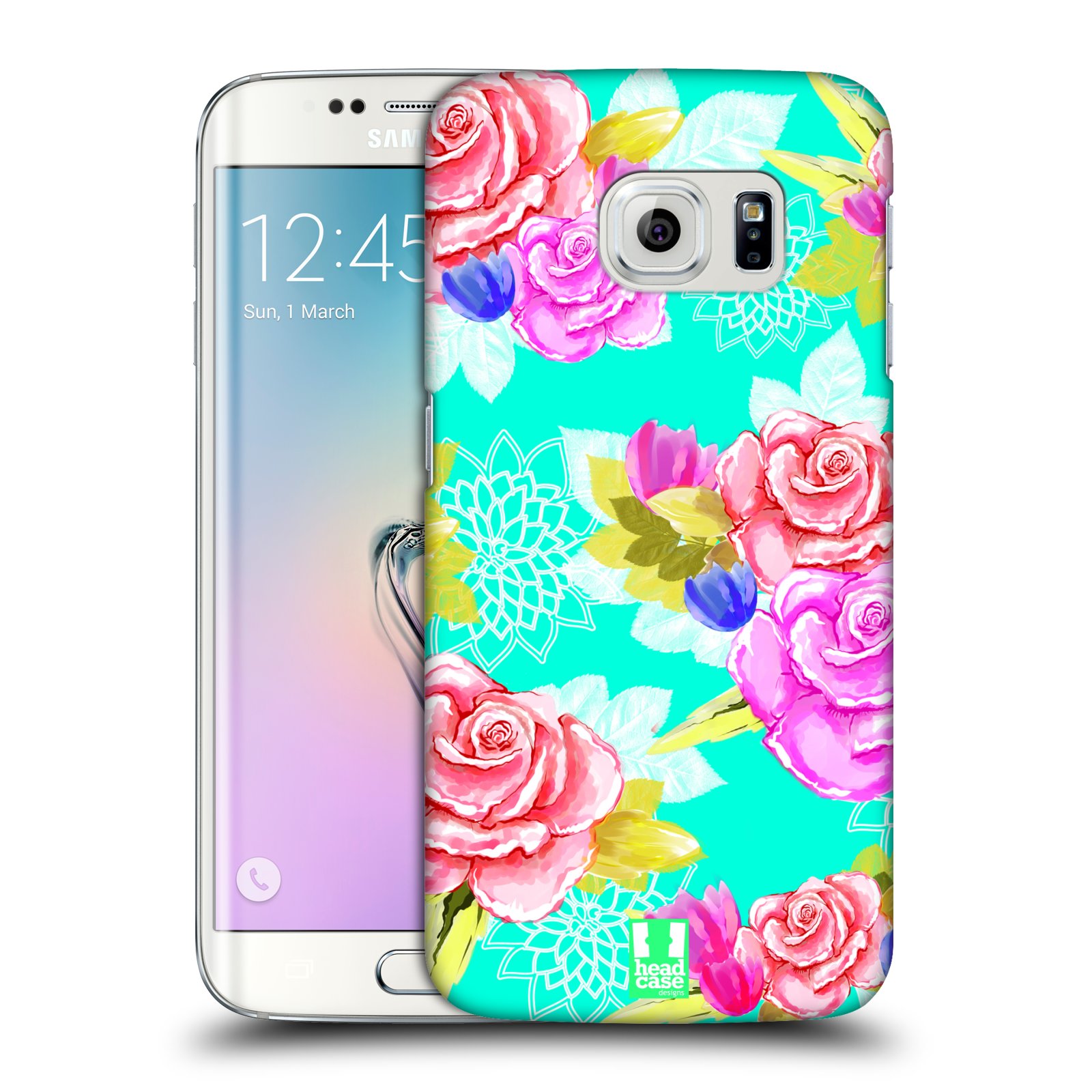 HEAD CASE plastový obal na mobil SAMSUNG Galaxy S6 EDGE (G9250, G925, G925F) vzor Malované květiny barevné AQUA MODRÁ