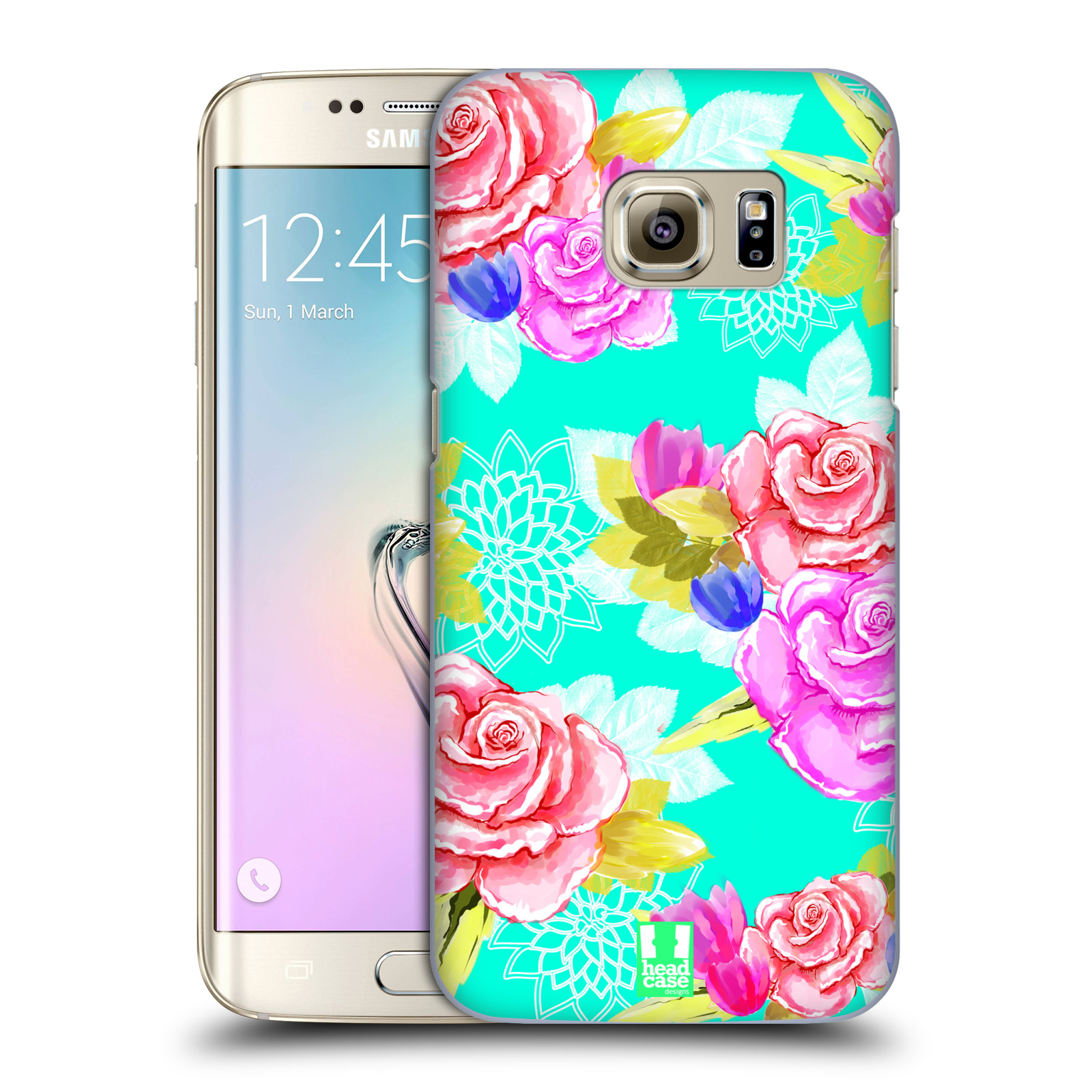 HEAD CASE plastový obal na mobil SAMSUNG GALAXY S7 EDGE vzor Malované květiny barevné AQUA MODRÁ
