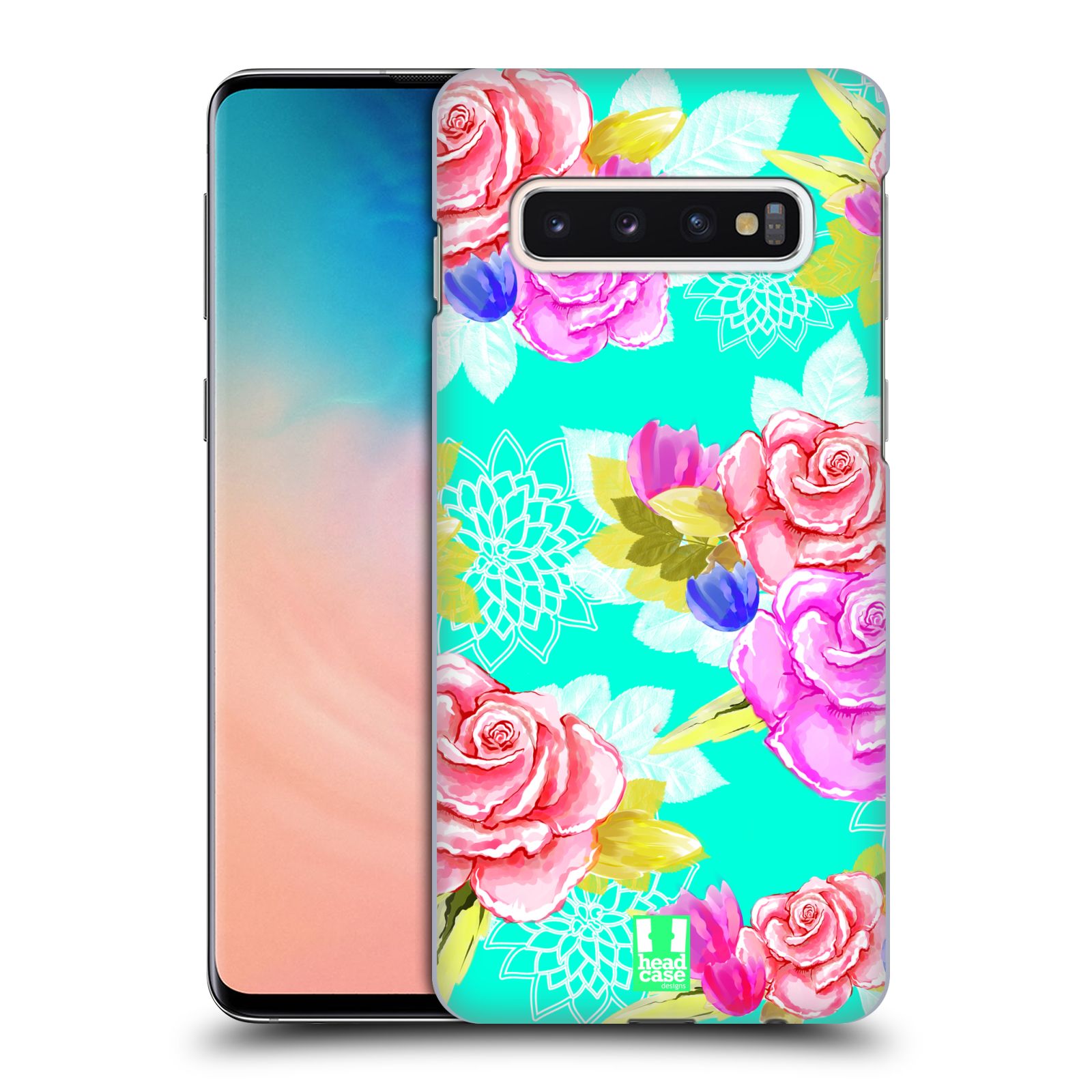 Pouzdro na mobil Samsung Galaxy S10 - HEAD CASE - vzor Malované květiny barevné AQUA MODRÁ