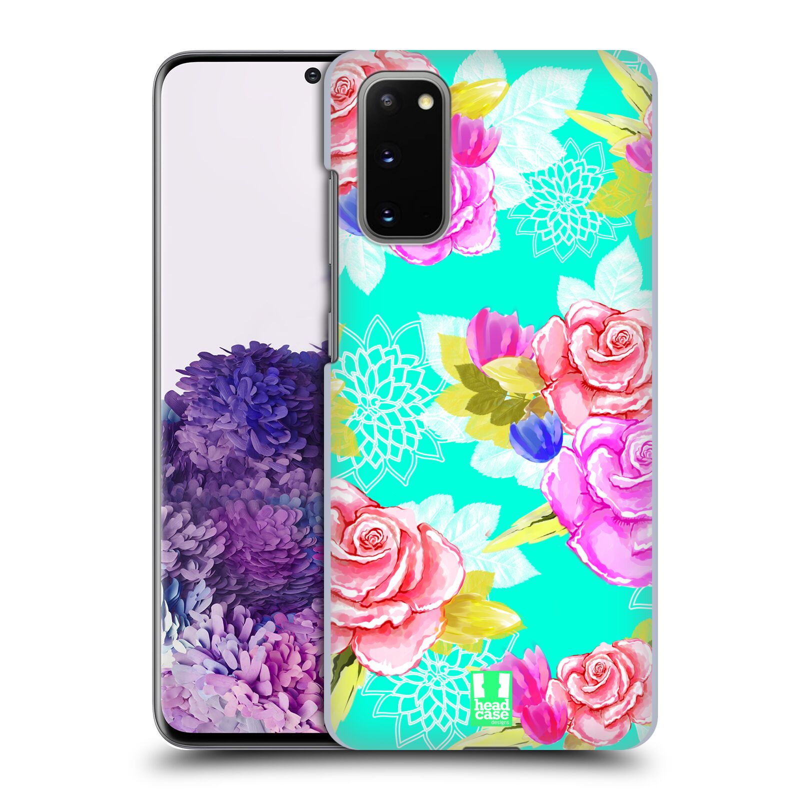 Pouzdro na mobil Samsung Galaxy S20 - HEAD CASE - vzor Malované květiny barevné AQUA MODRÁ