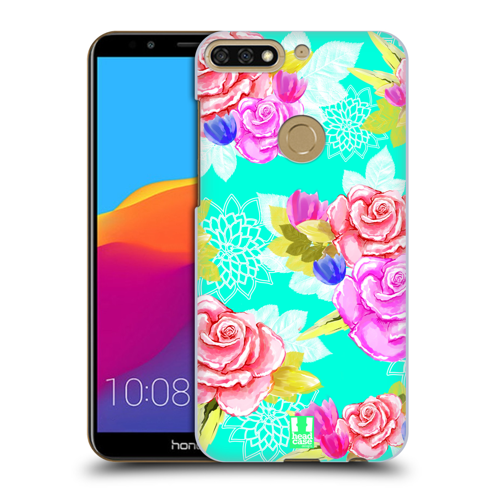 HEAD CASE plastový obal na mobil Honor 7c vzor Malované květiny barevné AQUA MODRÁ