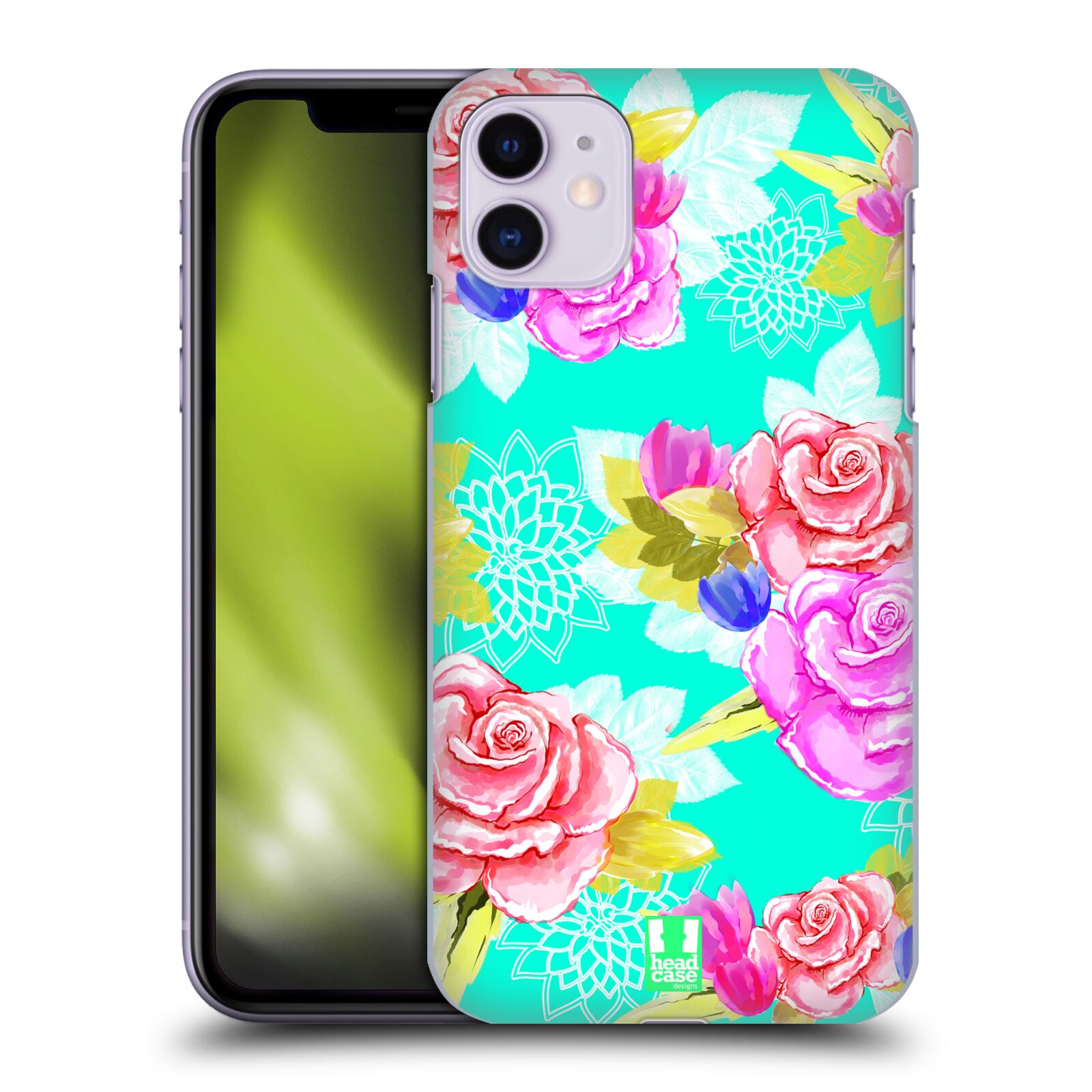 Pouzdro na mobil Apple Iphone 11 - HEAD CASE - vzor Malované květiny barevné AQUA MODRÁ