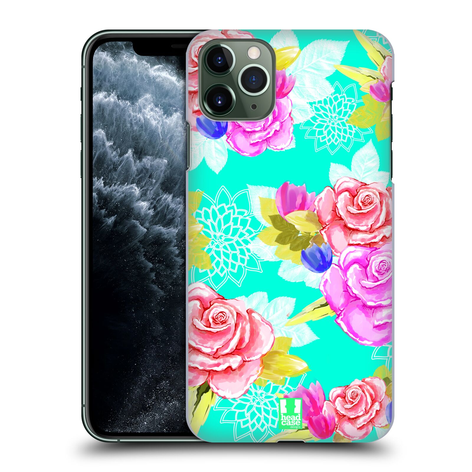 Pouzdro na mobil Apple Iphone 11 PRO MAX - HEAD CASE - vzor Malované květiny barevné AQUA MODRÁ