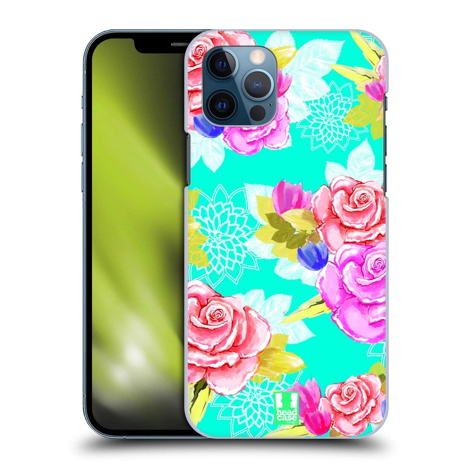 HEAD CASE plastový obal na mobil Apple Iphone 12 / Iphone 12 PRO vzor Malované květiny barevné AQUA MODRÁ