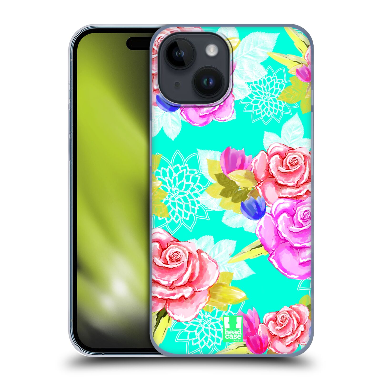 Plastový obal HEAD CASE na mobil Apple Iphone 15 vzor Malované květiny barevné AQUA MODRÁ