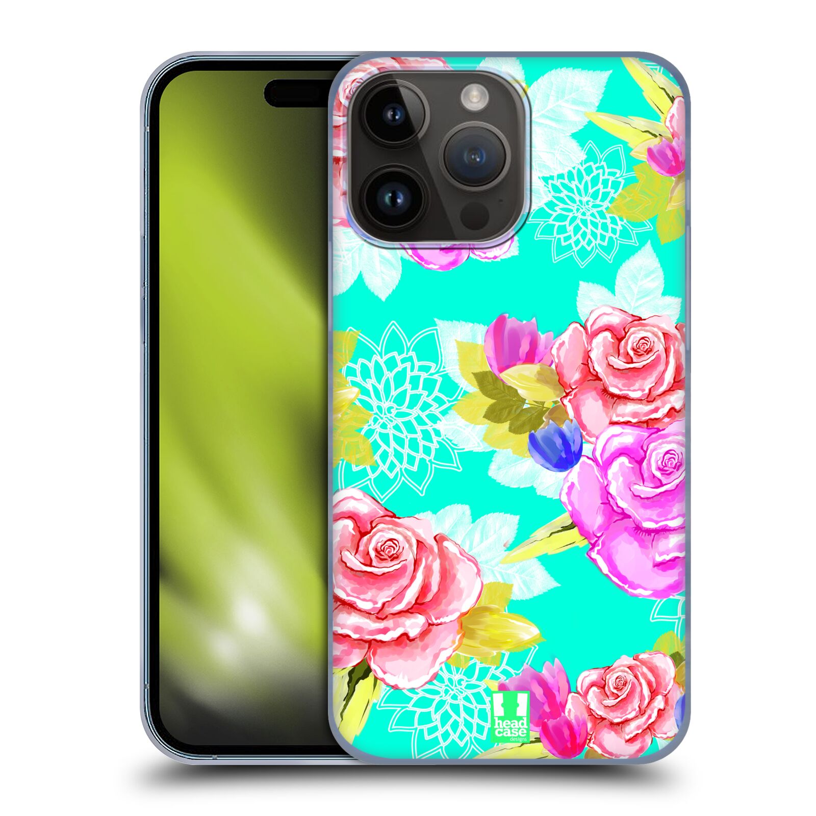 Plastový obal HEAD CASE na mobil Apple Iphone 15 PRO MAX vzor Malované květiny barevné AQUA MODRÁ