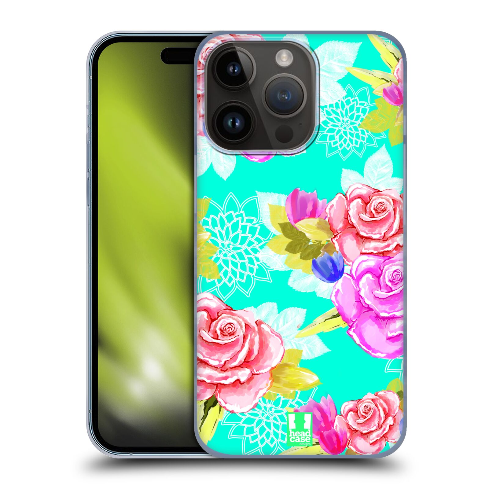 Plastový obal HEAD CASE na mobil Apple Iphone 15 Pro vzor Malované květiny barevné AQUA MODRÁ