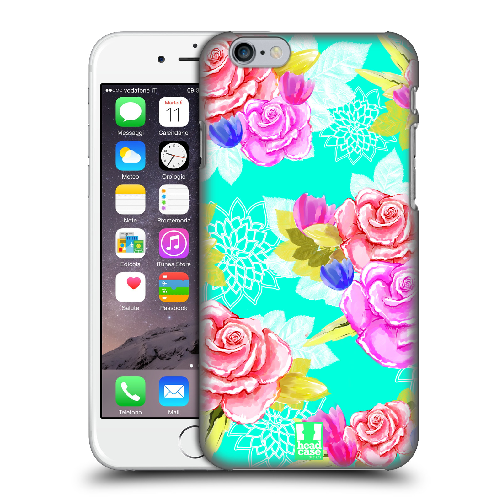 Plastové pouzdro pro mobil Apple Iphone 6/6S vzor Malované květiny barevné AQUA MODRÁ