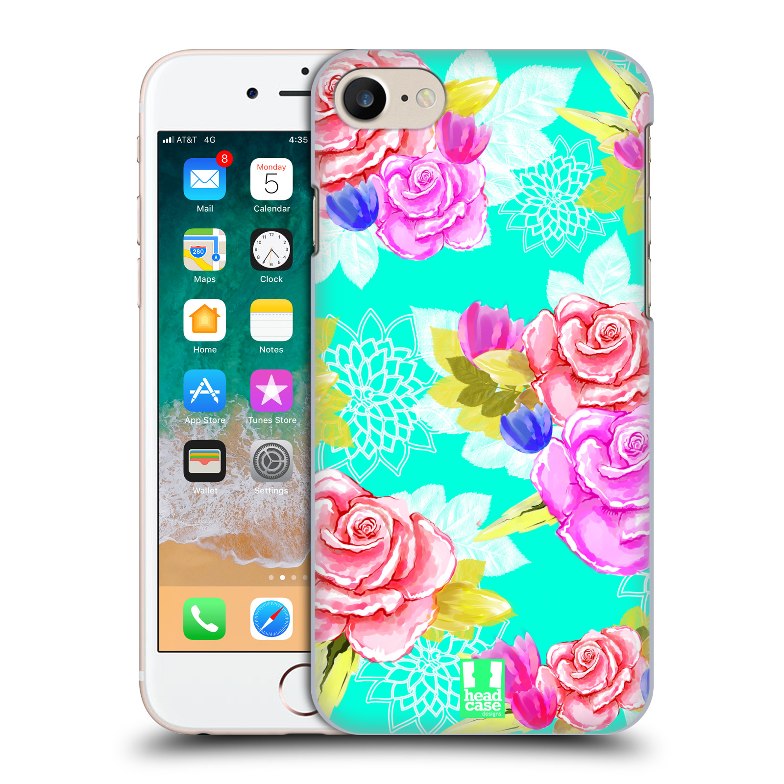 HEAD CASE plastový obal na mobil Apple Iphone 7 vzor Malované květiny barevné AQUA MODRÁ