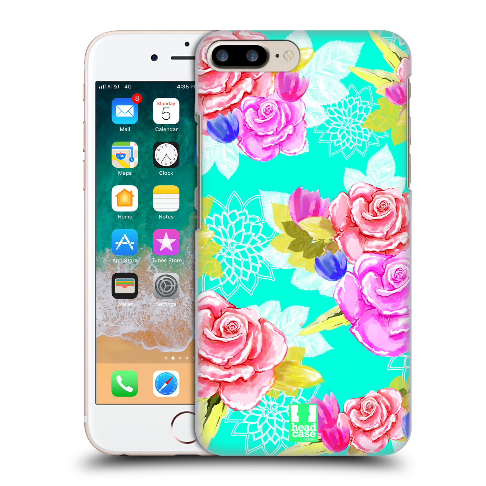 Plastové pouzdro pro mobil Apple Iphone 8 PLUS vzor Malované květiny barevné AQUA MODRÁ