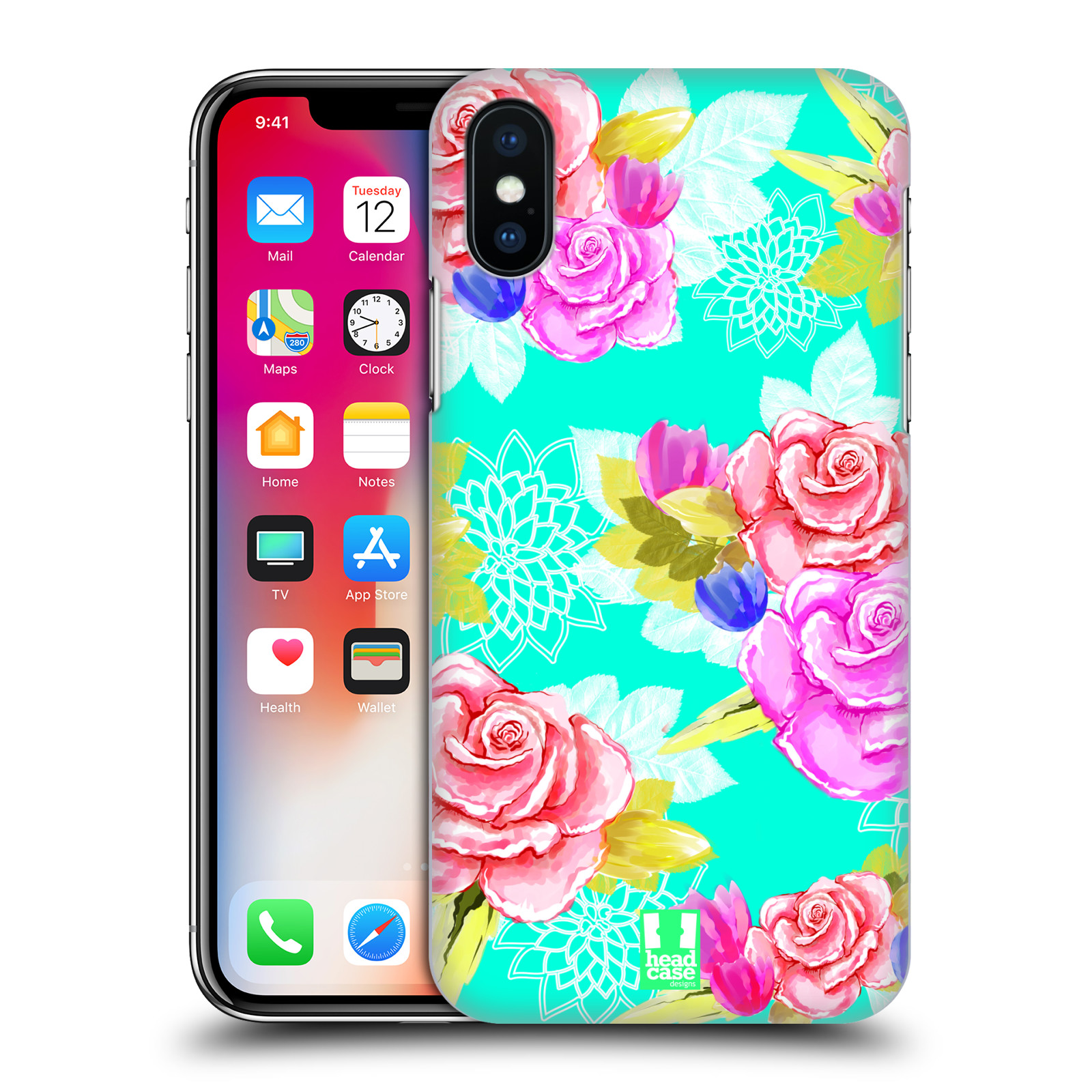 HEAD CASE plastový obal na mobil Apple Iphone X / XS vzor Malované květiny barevné AQUA MODRÁ