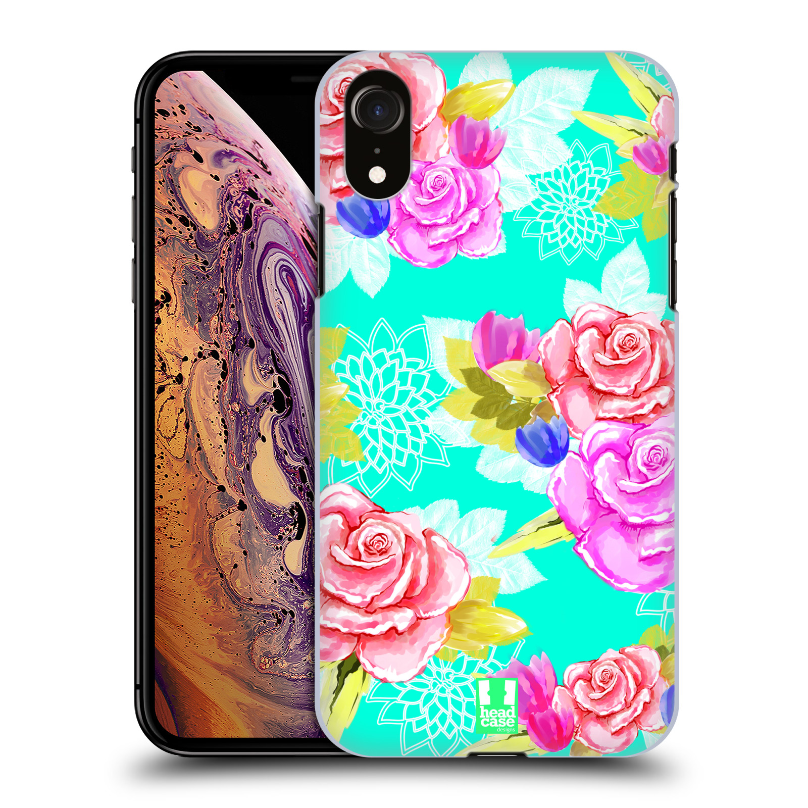 HEAD CASE plastový obal na mobil Apple Iphone XR vzor Malované květiny barevné AQUA MODRÁ