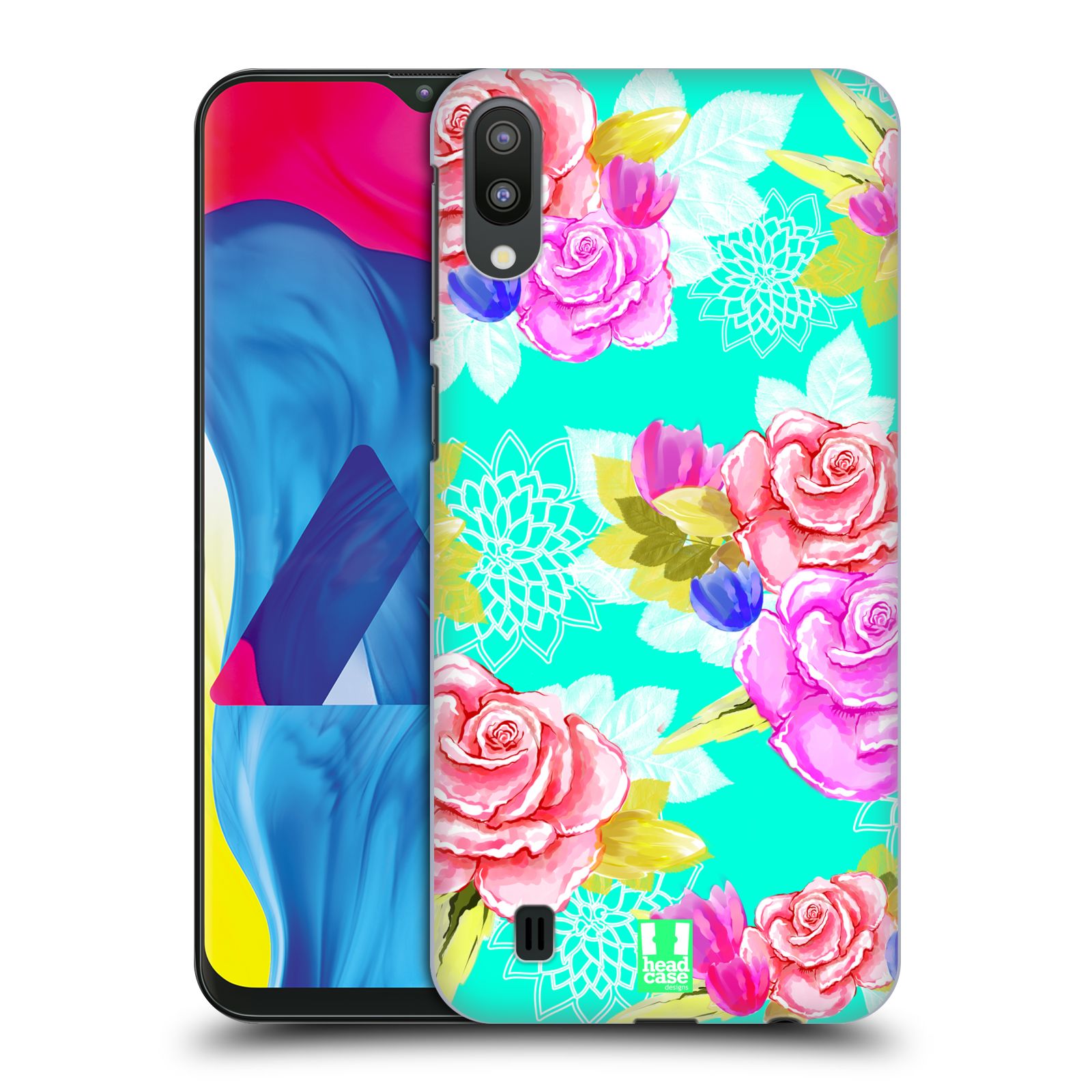 Plastový obal HEAD CASE na mobil Samsung Galaxy M10 vzor Malované květiny barevné AQUA MODRÁ