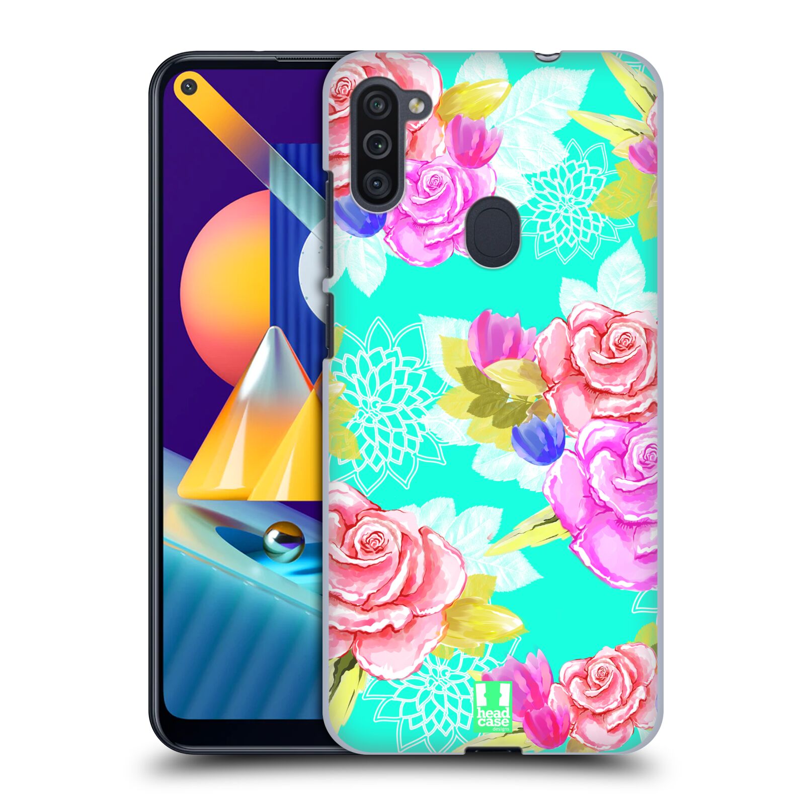 Plastový obal HEAD CASE na mobil Samsung Galaxy M11 vzor Malované květiny barevné AQUA MODRÁ