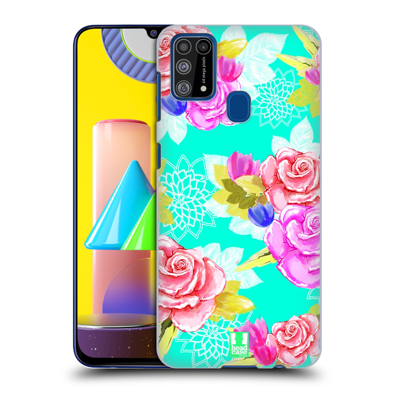 Plastový obal HEAD CASE na mobil Samsung Galaxy M31 vzor Malované květiny barevné AQUA MODRÁ