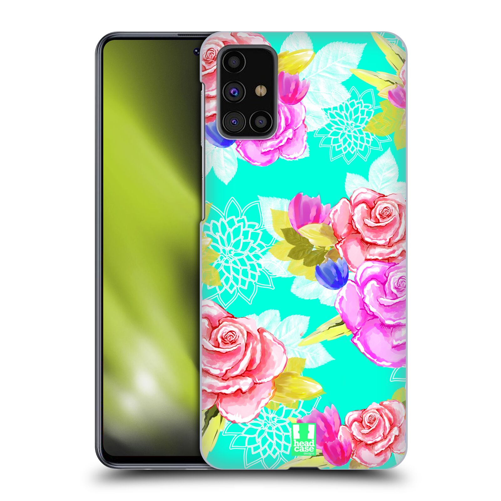 Plastový obal HEAD CASE na mobil Samsung Galaxy M31s vzor Malované květiny barevné AQUA MODRÁ