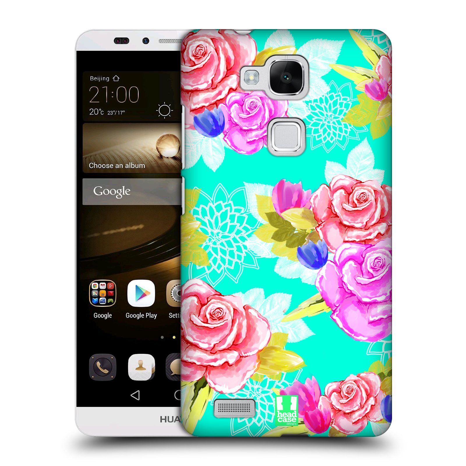HEAD CASE plastový obal na mobil Huawei Mate 7 vzor Malované květiny barevné AQUA MODRÁ