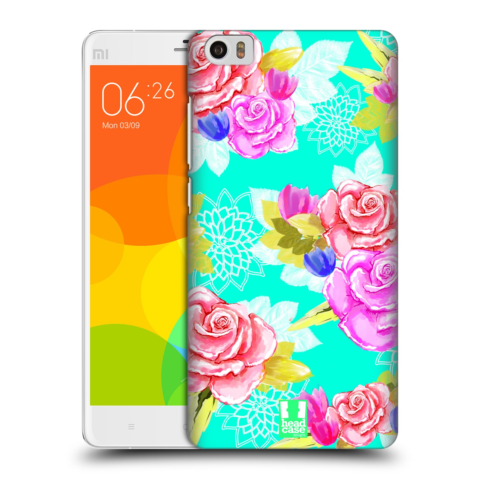 HEAD CASE pevný plastový obal na mobil XIAOMI Mi Note vzor Malované květiny barevné AQUA MODRÁ