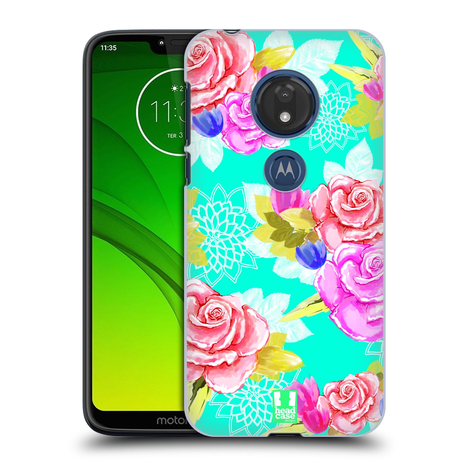 Pouzdro na mobil Motorola Moto G7 Play vzor Malované květiny barevné AQUA MODRÁ