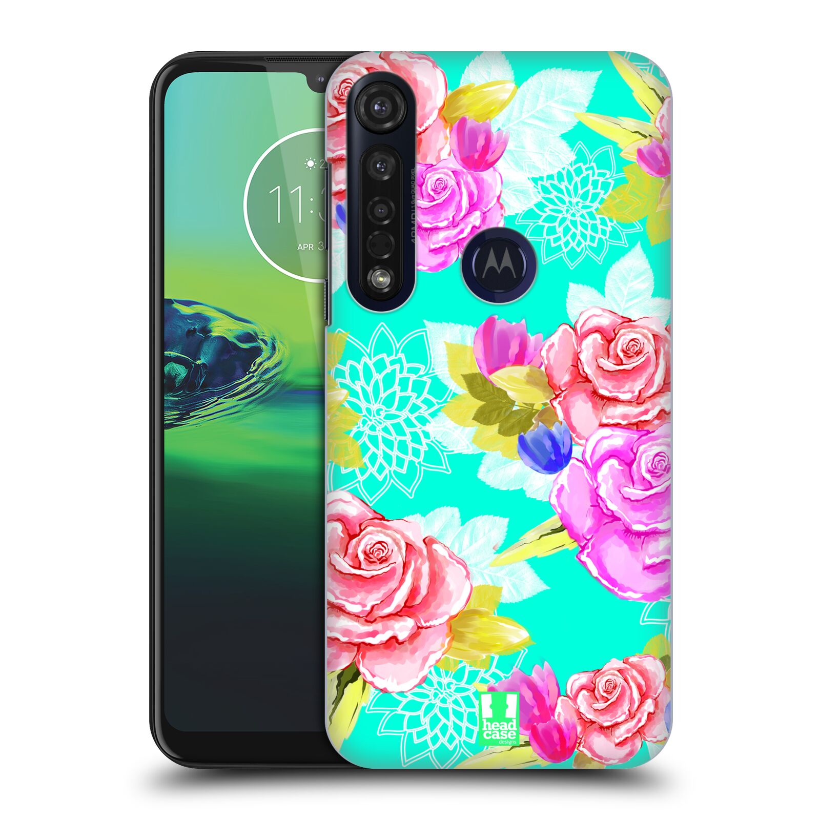 Pouzdro na mobil Motorola Moto G8 PLUS - HEAD CASE - vzor Malované květiny barevné AQUA MODRÁ