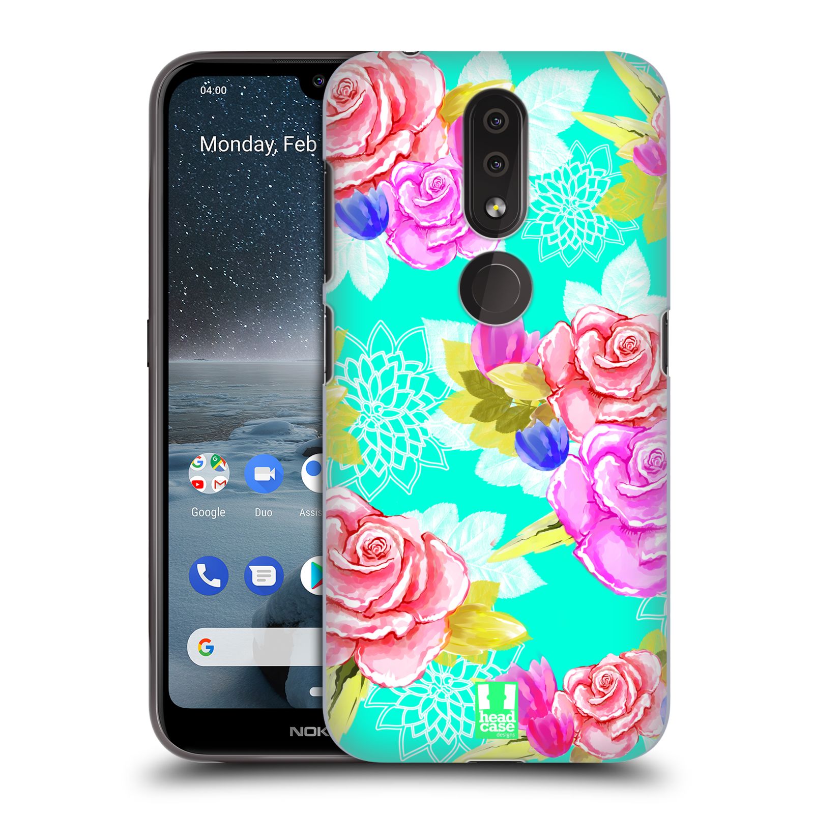Pouzdro na mobil Nokia 4.2 - HEAD CASE - vzor Malované květiny barevné AQUA MODRÁ