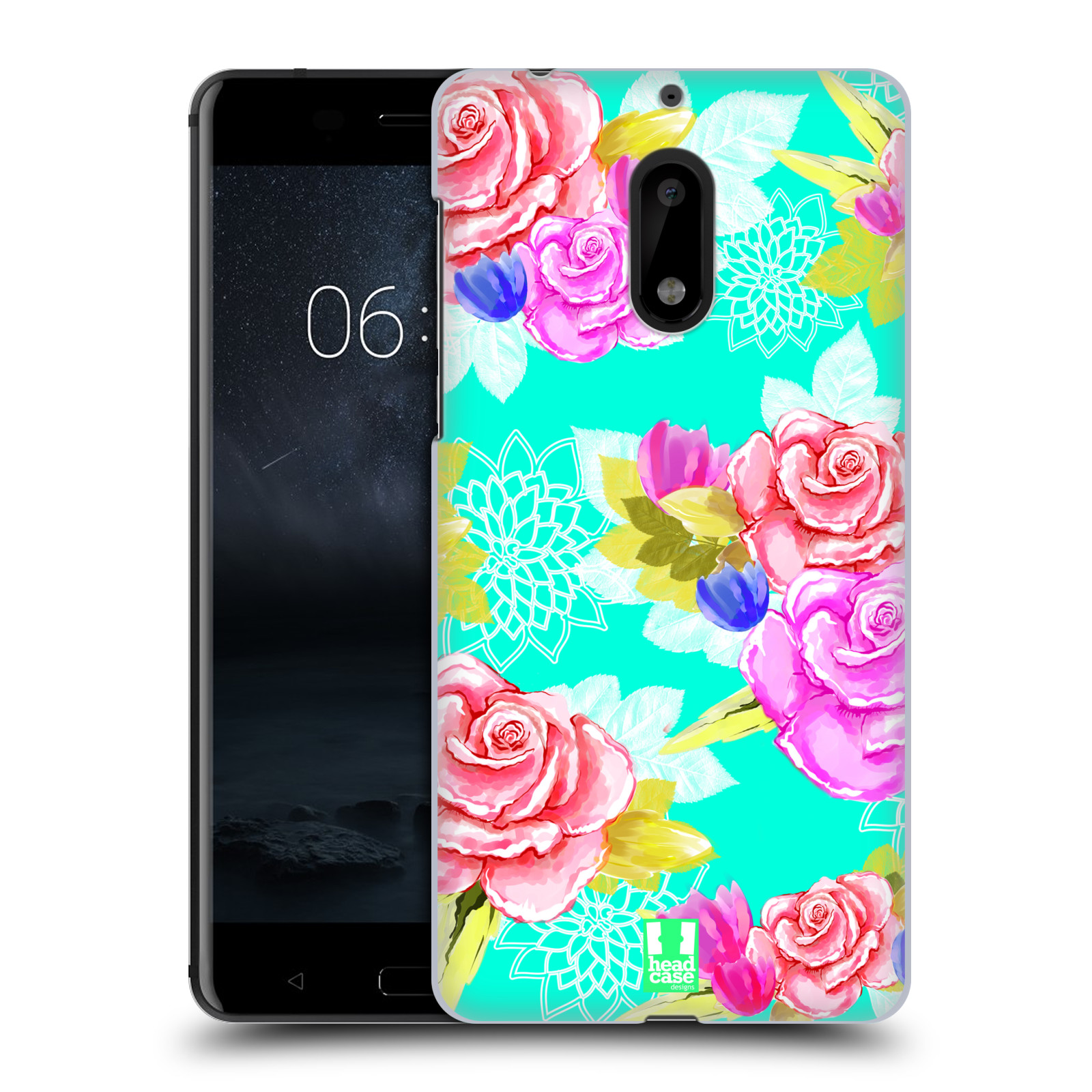 HEAD CASE plastový obal na mobil Nokia 6 vzor Malované květiny barevné AQUA MODRÁ