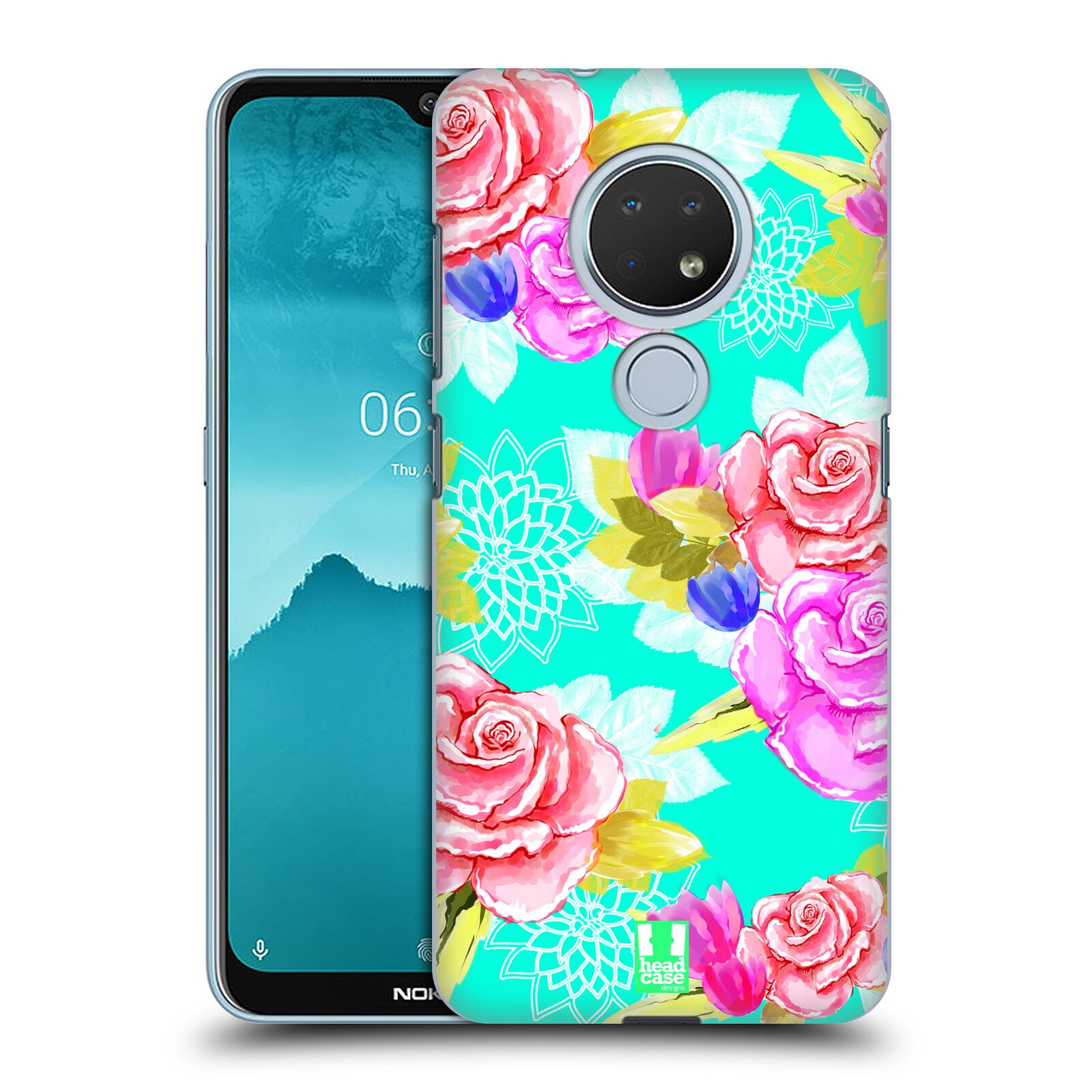 Pouzdro na mobil Nokia 6.2 - HEAD CASE - vzor Malované květiny barevné AQUA MODRÁ
