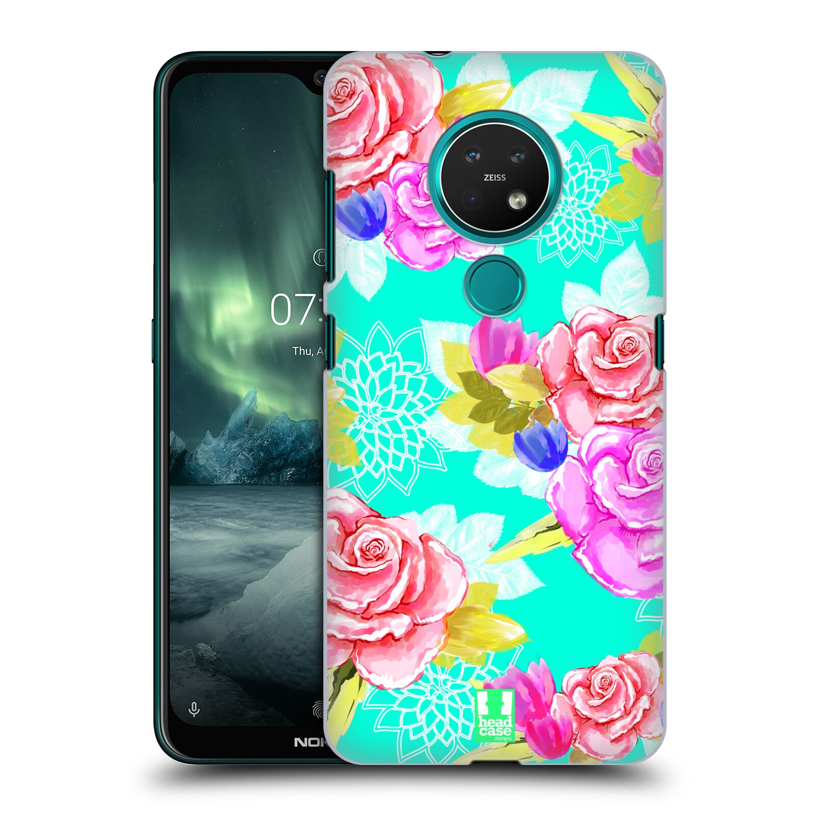 Pouzdro na mobil NOKIA 7.2 - HEAD CASE - vzor Malované květiny barevné AQUA MODRÁ