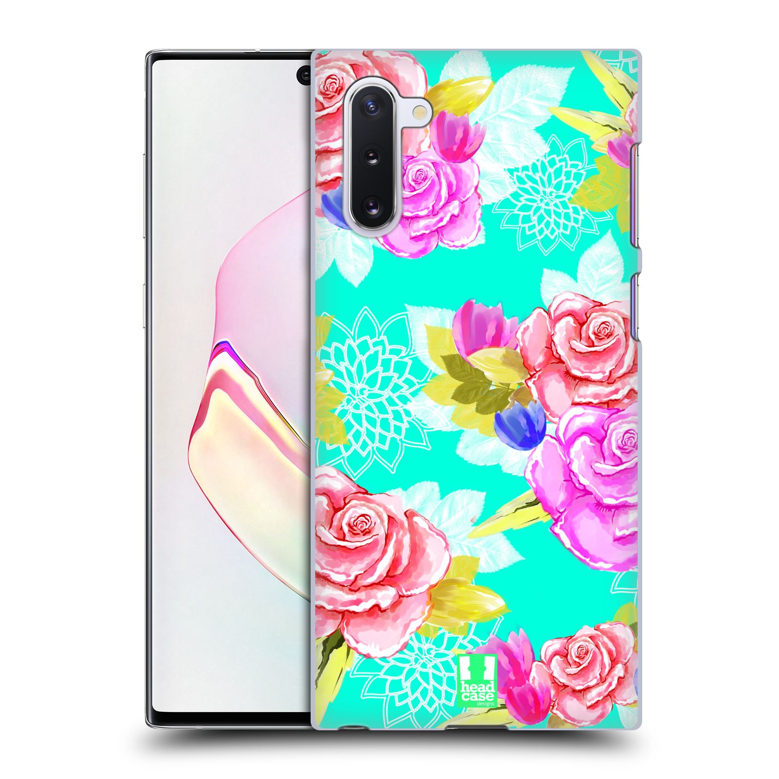 Pouzdro na mobil Samsung Galaxy Note 10 - HEAD CASE - vzor Malované květiny barevné AQUA MODRÁ