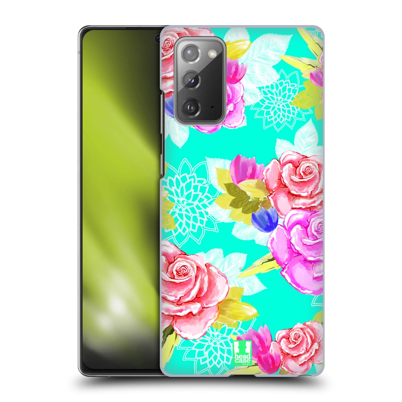 Plastový obal HEAD CASE na mobil Samsung Galaxy Note 20 vzor Malované květiny barevné AQUA MODRÁ
