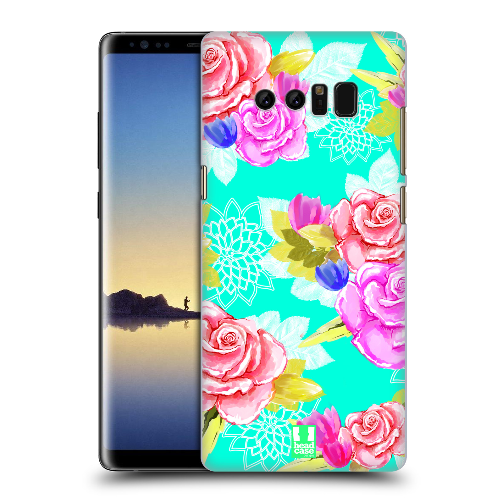 HEAD CASE plastový obal na mobil Samsung Galaxy Note 8 vzor Malované květiny barevné AQUA MODRÁ