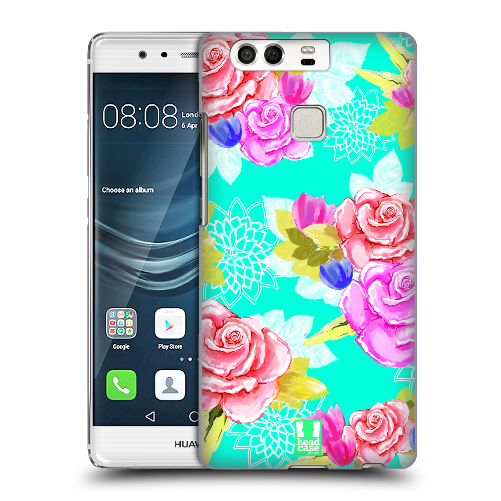 HEAD CASE plastový obal na mobil Huawei P9 / P9 DUAL SIM vzor Malované květiny barevné AQUA MODRÁ