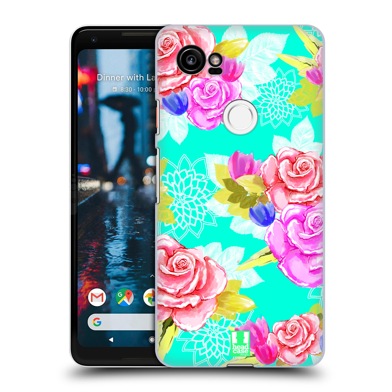 HEAD CASE plastový obal na mobil Google Pixel 2 XL vzor Malované květiny barevné AQUA MODRÁ