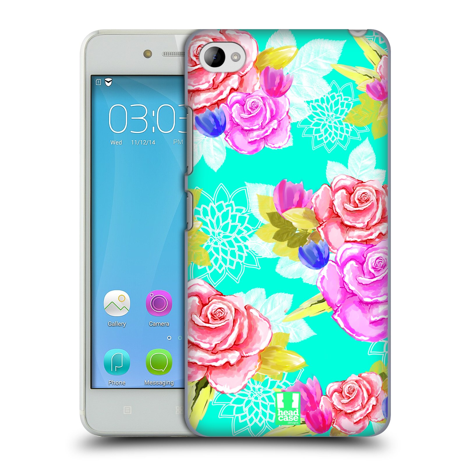 HEAD CASE pevný plastový obal na mobil LENOVO S90 vzor Malované květiny barevné AQUA MODRÁ