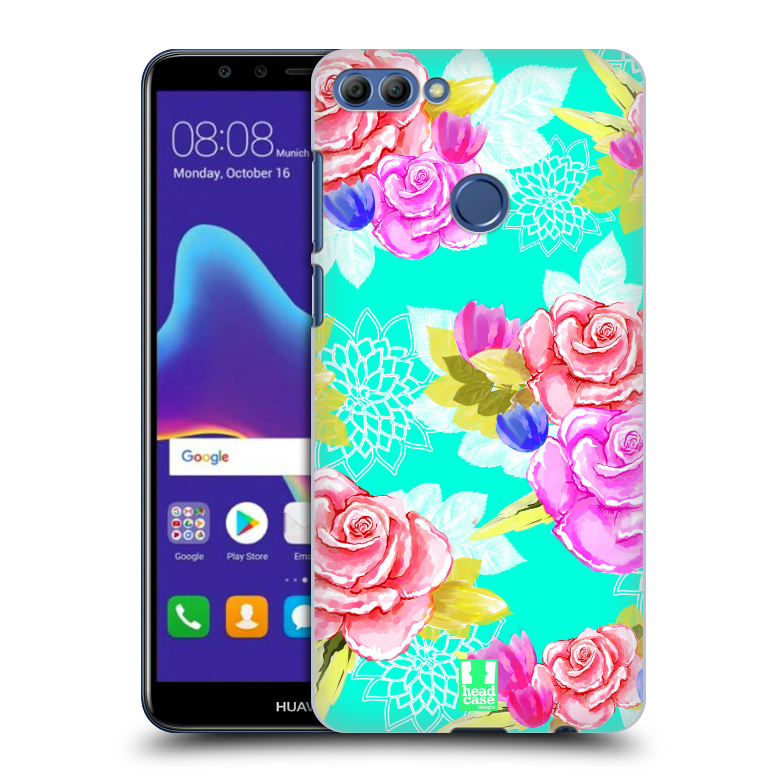 HEAD CASE plastový obal na mobil Huawei Y9 2018 vzor Malované květiny barevné AQUA MODRÁ
