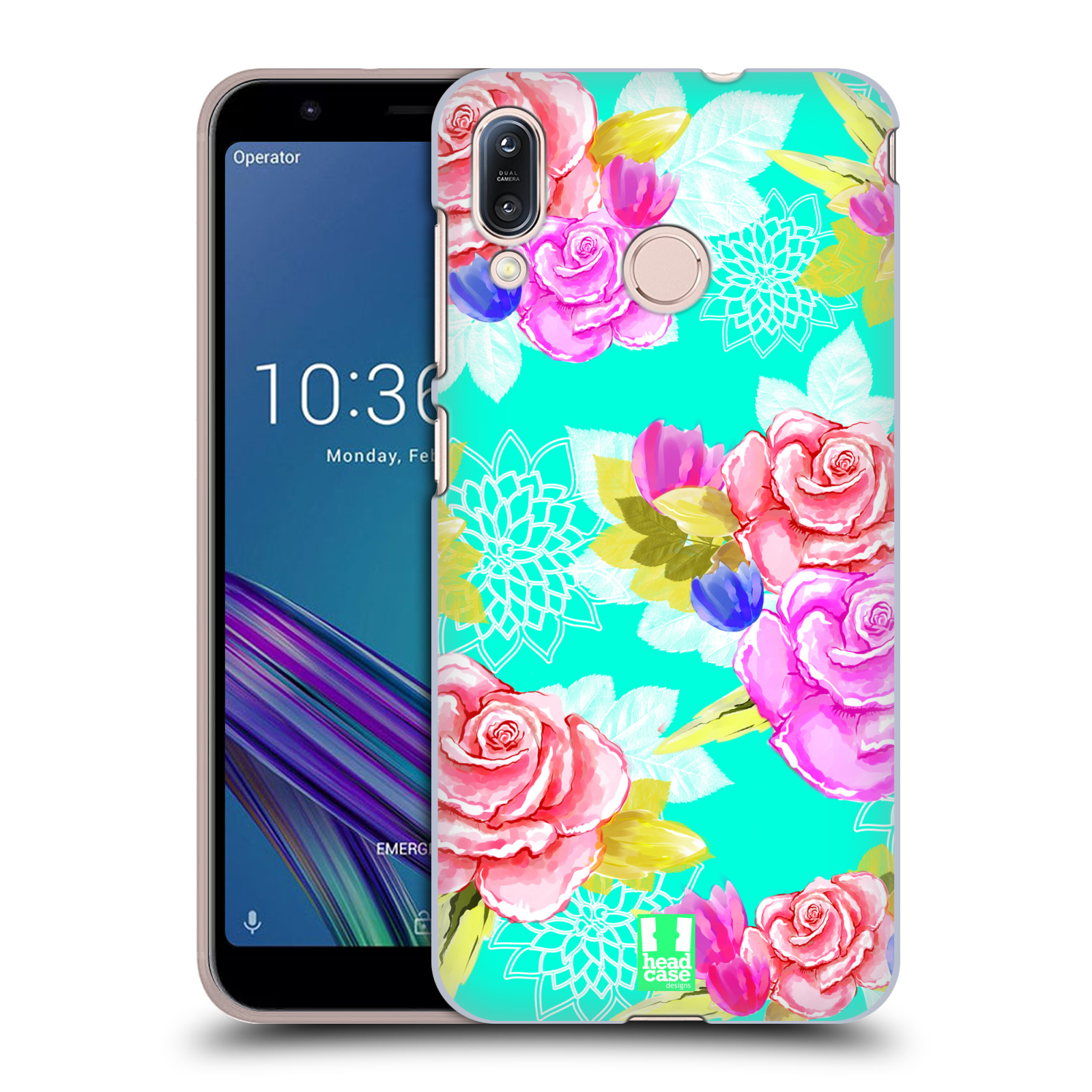 Pouzdro na mobil Asus Zenfone Max M1 (ZB555KL) - HEAD CASE - vzor Malované květiny barevné AQUA MODRÁ