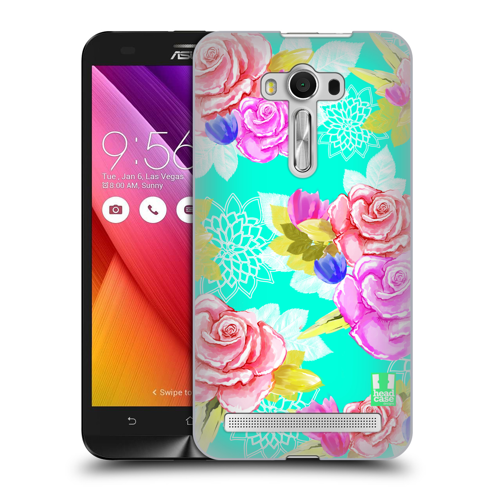 HEAD CASE plastový obal na mobil Asus Zenfone 2 LASER (5,5 displej ZE550KL) vzor Malované květiny barevné AQUA MODRÁ