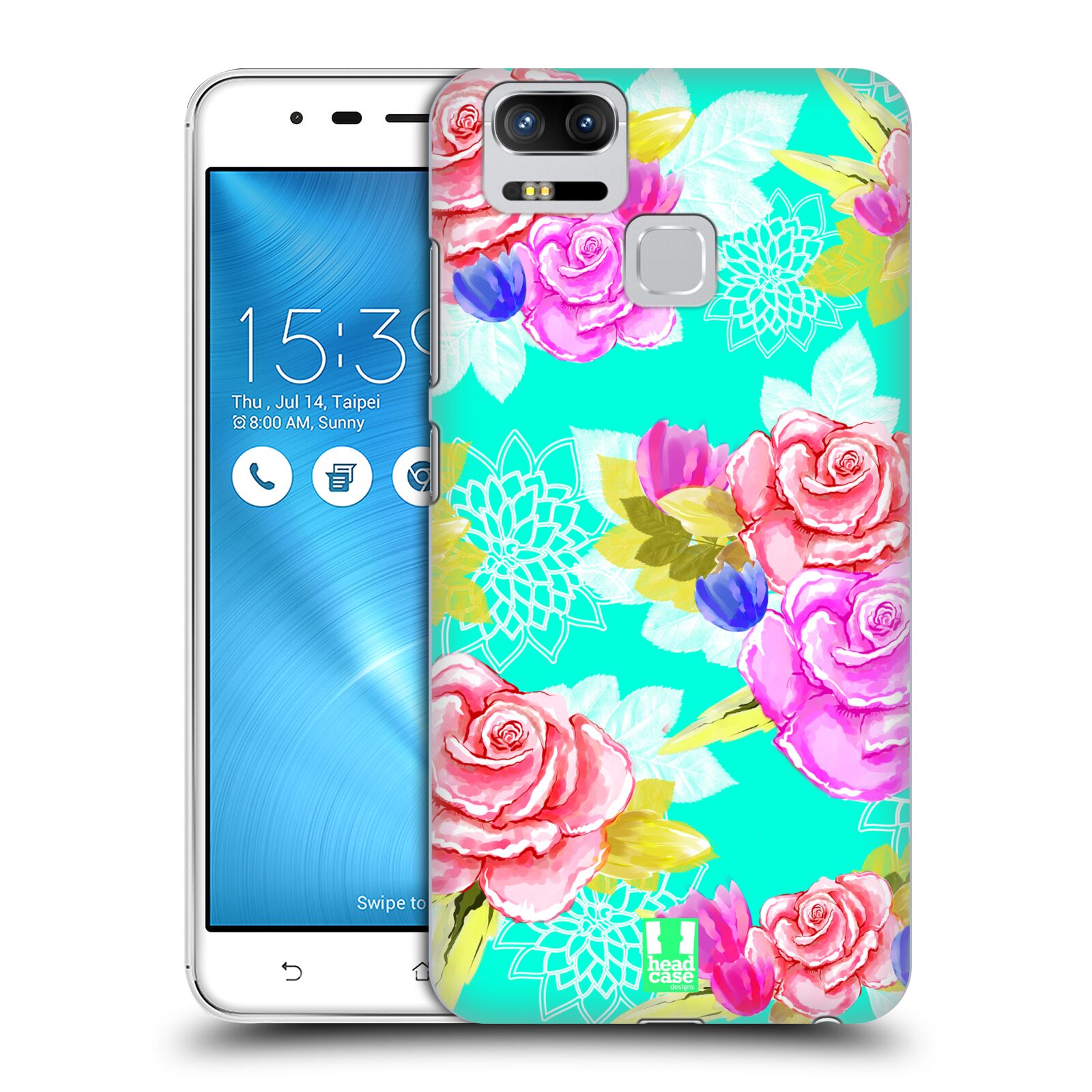 HEAD CASE plastový obal na mobil Asus Zenfone 3 Zoom ZE553KL vzor Malované květiny barevné AQUA MODRÁ