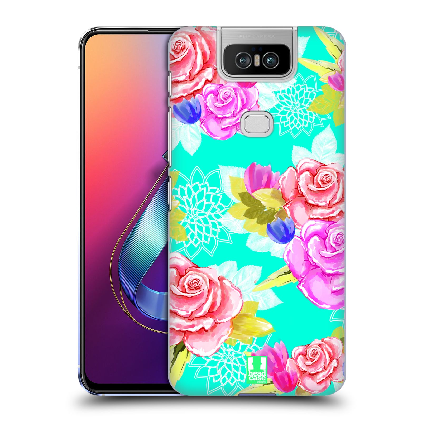 Pouzdro na mobil Asus Zenfone 6 ZS630KL - HEAD CASE - vzor Malované květiny barevné AQUA MODRÁ