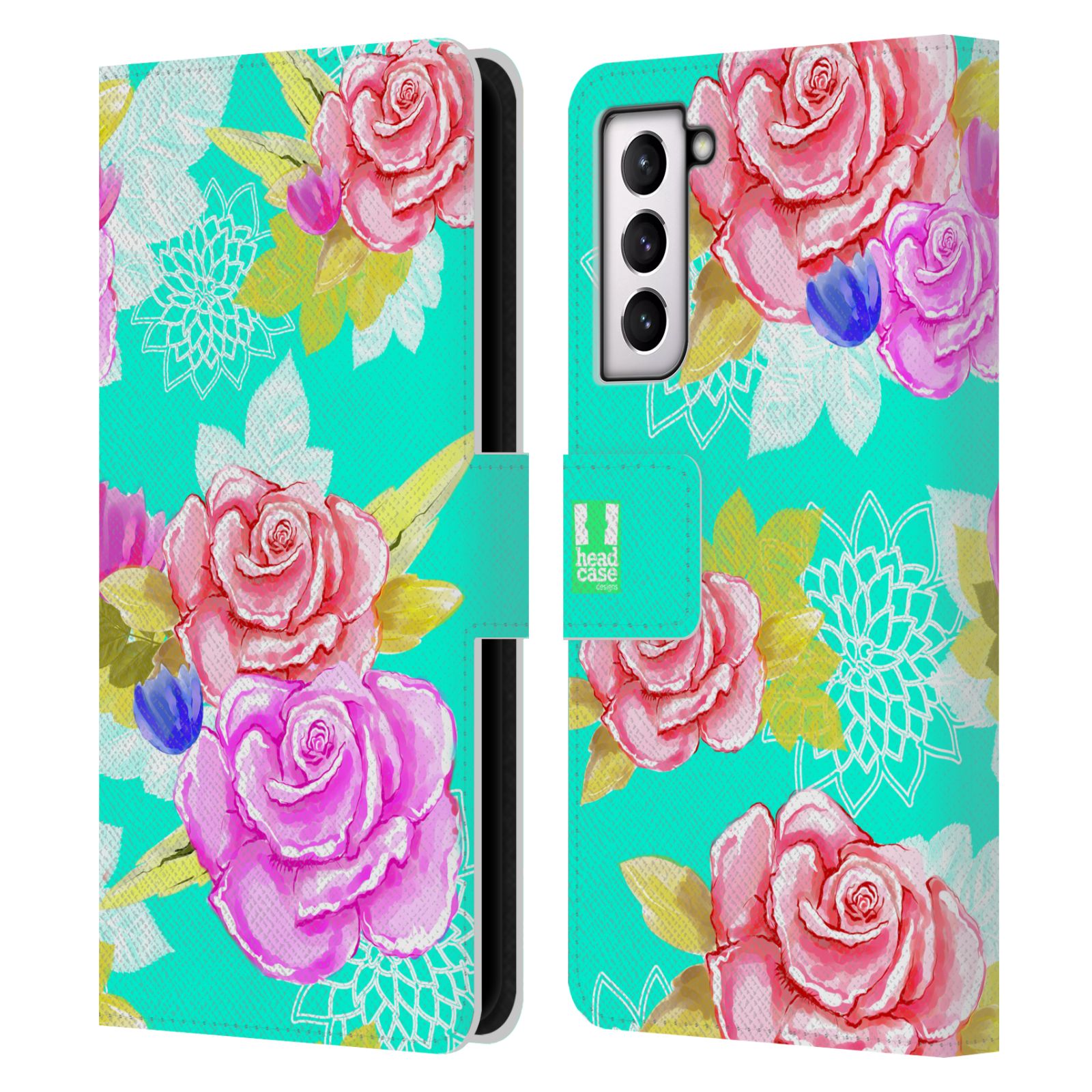 Pouzdro HEAD CASE na mobil Samsung Galaxy S21 / S21 5G barevné kreslené květiny modrá voda